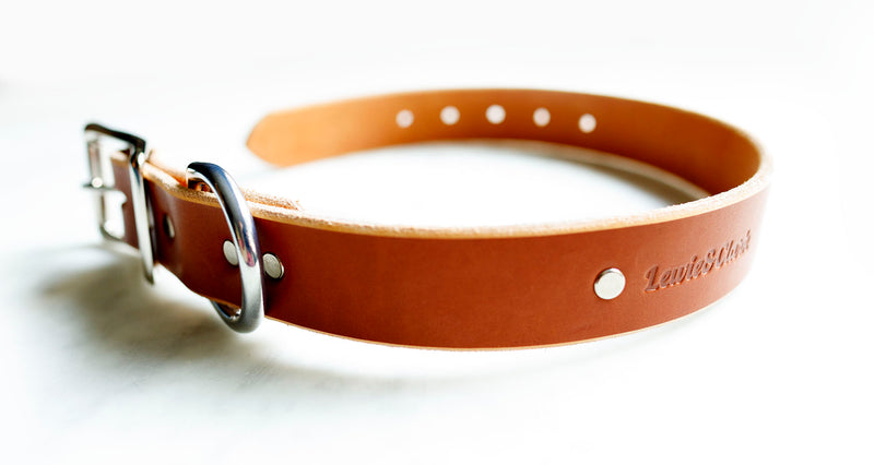 Adventurer Dog Collar - Tan Leather Dog Collar - Thick, Durable, Strong Collar -  Nickle Hardware -  1.25 Inches Wide - Handmade in USA - Real Leather