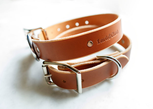 * CLEARANCE * Adventurer Dog Collar - Tan Leather Dog Collar - Thick, Durable, Strong Collar -  Nickle Hardware -  1.25 Inches Wide - Handmade in USA - Real Leather