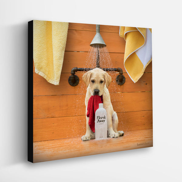 TROUBLE Dirty Dog Bathroom Art - Yellow Labrador Print, Canvas