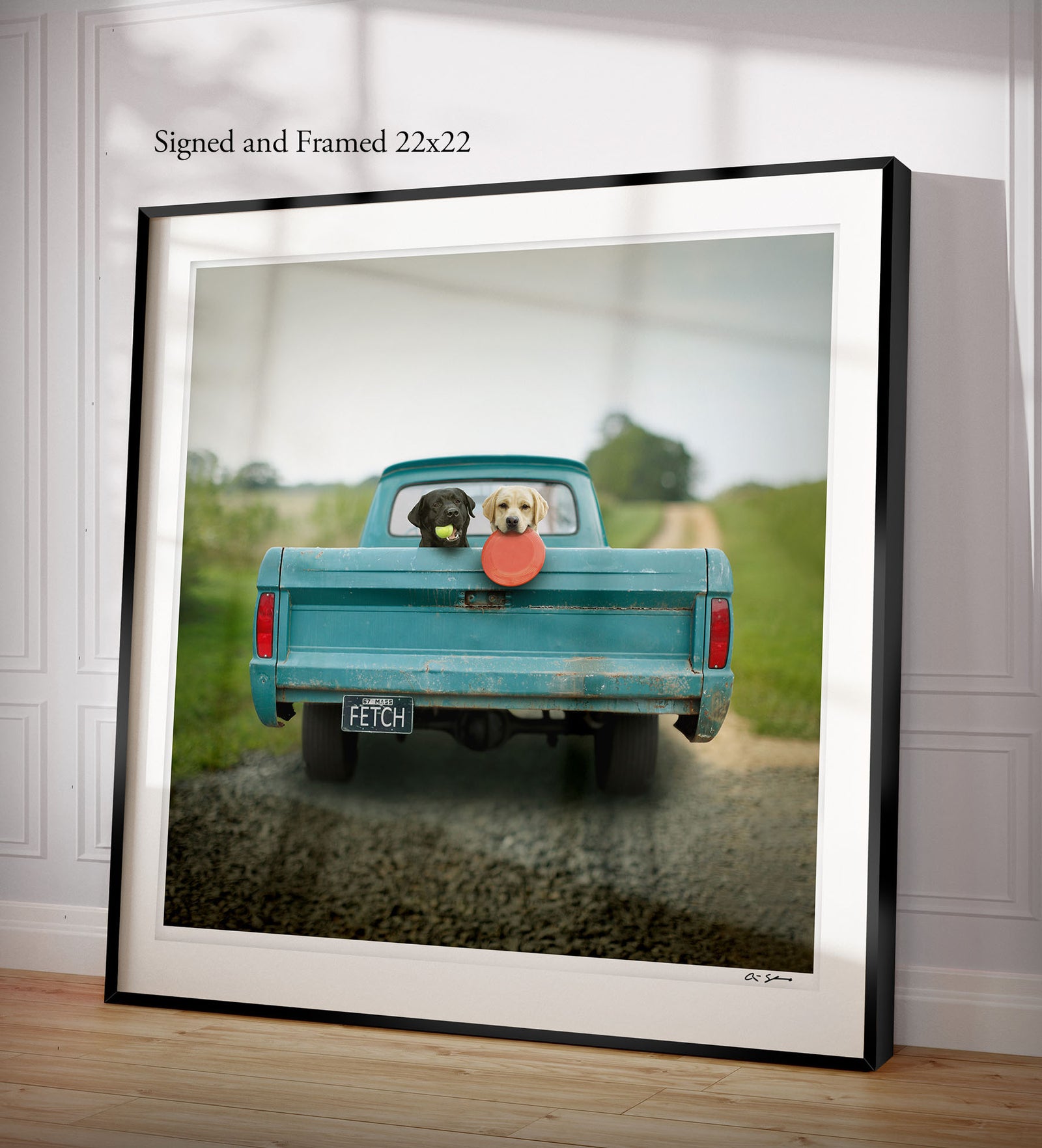 FETCH Dogs in Vintage Blue Truck Canvas Art Print - Labrador Wall