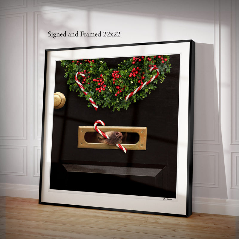 KANE Holiday Dog Canvas Art Print - Labrador and Wreath - Candy Cane Christmas Decor