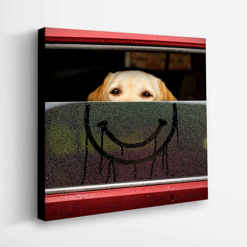 SMILEY Canvas Art Print - Yellow Labrador Happy Face Artwork