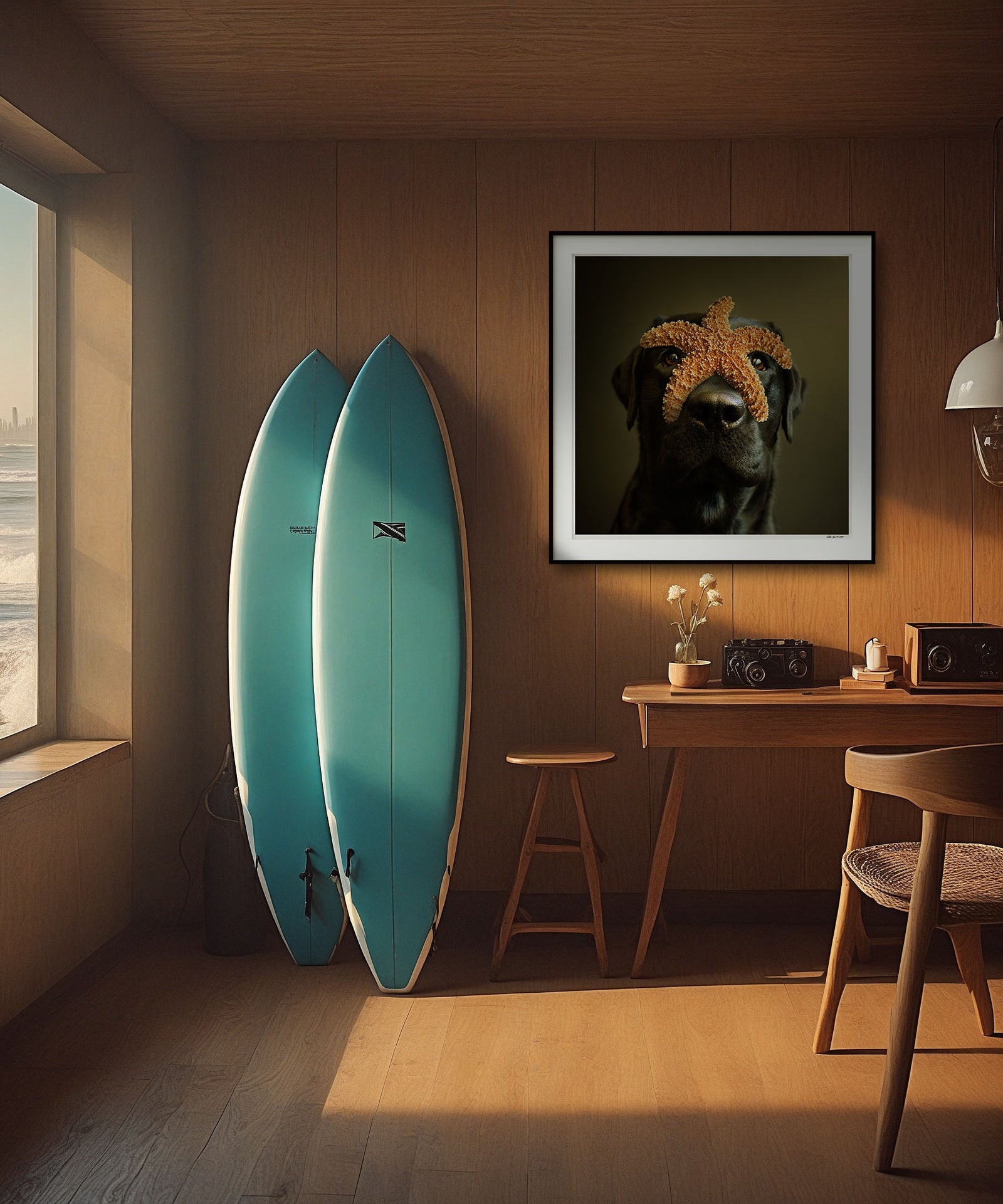 REEF Starfish Dog Art Canvas Print, Labrador Coastal Beach House