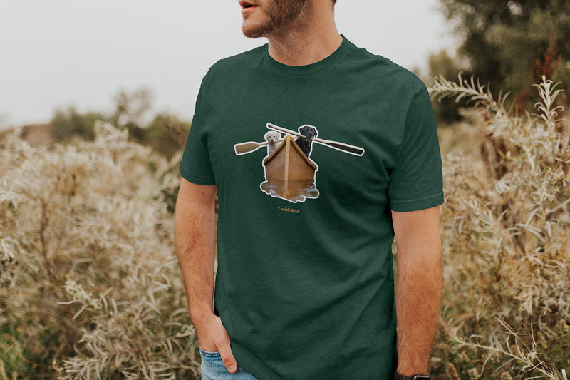 Dogs in Canoe T-Shirt - Labrador Lover Shirt - Yellow and Black Labs in Boat Tee