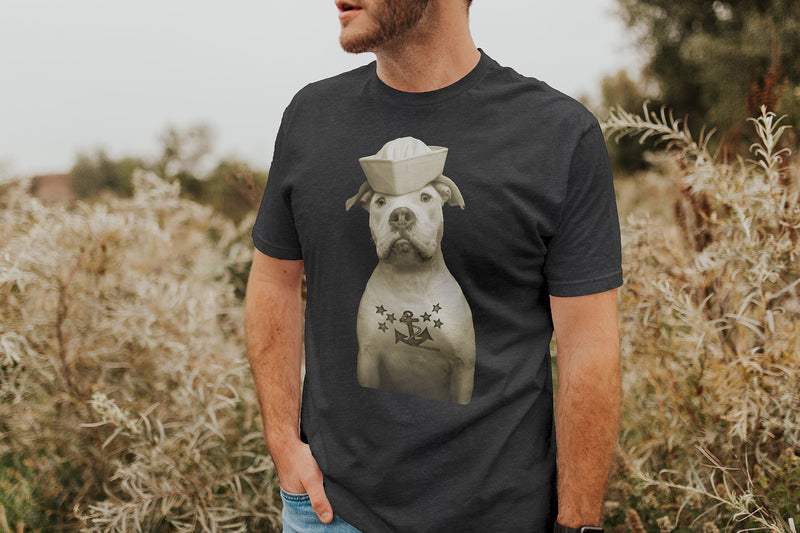 Sailor Dog with Tattoo T-Shirt - Pit Bull Shirt - Dog Lover Retro Tee