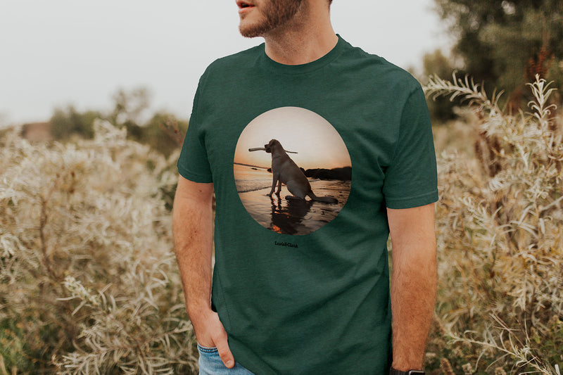 Dog at Beach Sunset T-Shirt - Yellow Labrador Tee - Dog Lover Shirt