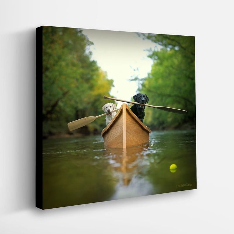 ADVENTURERS Dogs in Canoe Boat Art Print - Labrador Home Wall Decor