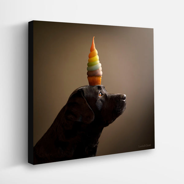 Black Labrador Unicorn with Rainbow Cupcake Canvas Labrador Lover Gift Dog Decor Dog Kitchen Art Dog Cupcake Dog Rainbow Art Rainbow Funny Dog Picture cupcake lover art Cute dog art birthday art print Baker Bakery