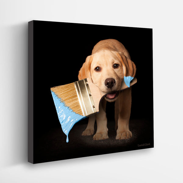 BLUE Dog Canvas Art Print - Yellow Labrador Retriever Artwork