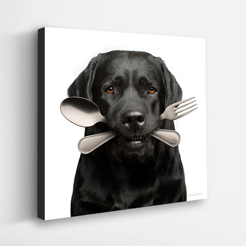 BONE APPETIT Dog Canvas Art Print - Labrador Kitchen, Dining Room Wall Decor, Foodie Gift