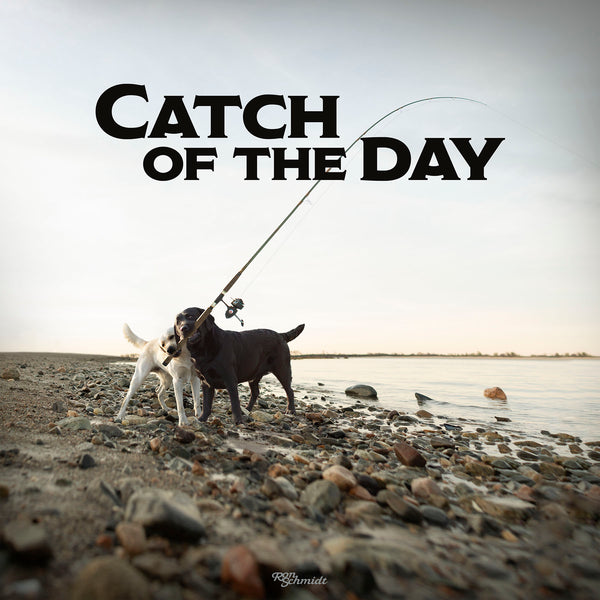 Catch of the Day - Dog Fishing Wall Art - Labrador Retriever Art Canvas Wall Decor for Home, Beach House, Cottage, Getaway. 