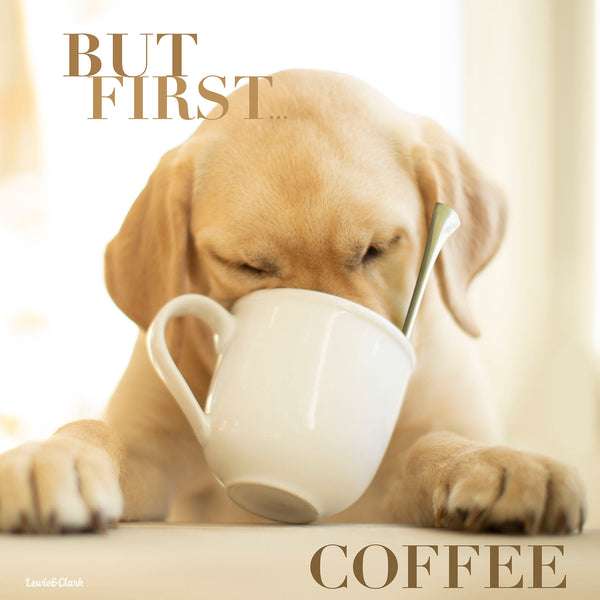But First Coffee Dog Art Canvas - Yellow Labrador Dog Lover Kitchen Wall Decor