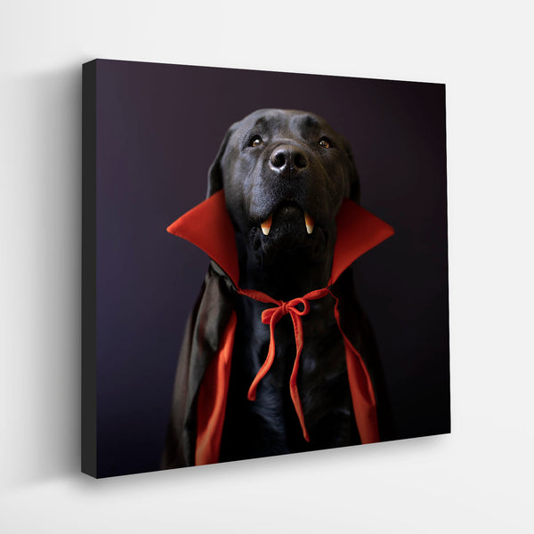 COUNT Vampire Dog Canvas Art Print - Black Labrador Dracula Artwork - Halloween Home Decor