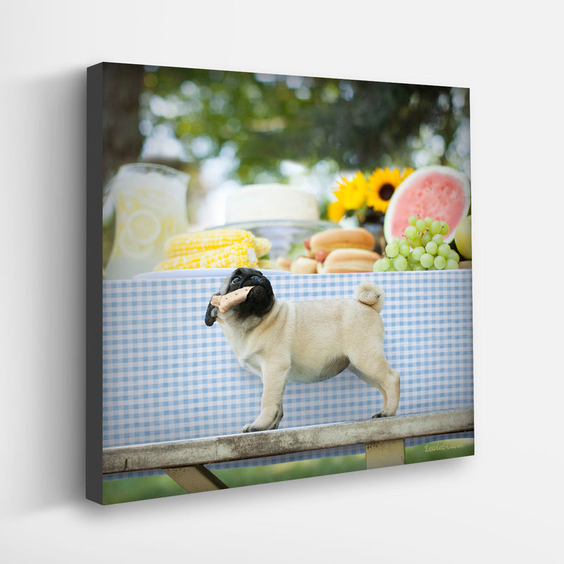 DIXIE Dog Canvas Art Print - Pug Picnic Wall Decor