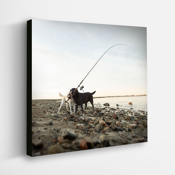 HOOK, LINE and SINKER Dog Art Canvas - Labrador Cabin Lodge Decor