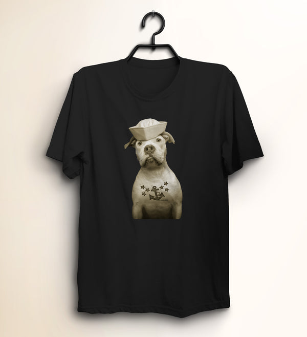 Sailor Dog with Tattoo T-Shirt - Pit Bull Shirt - Dog Lover Retro Tee