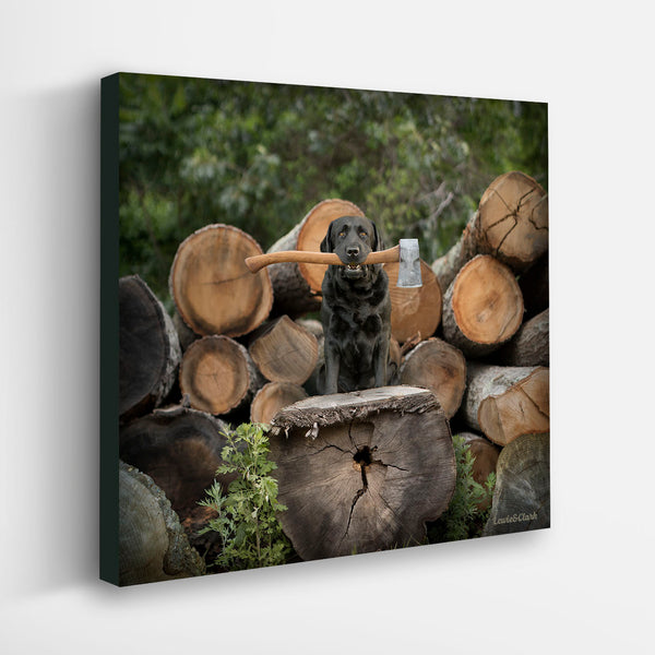 HEW Lumberjack Dog Canvas Art Print - Black Labrador - Rustic Outdoor Lover Wall Decor