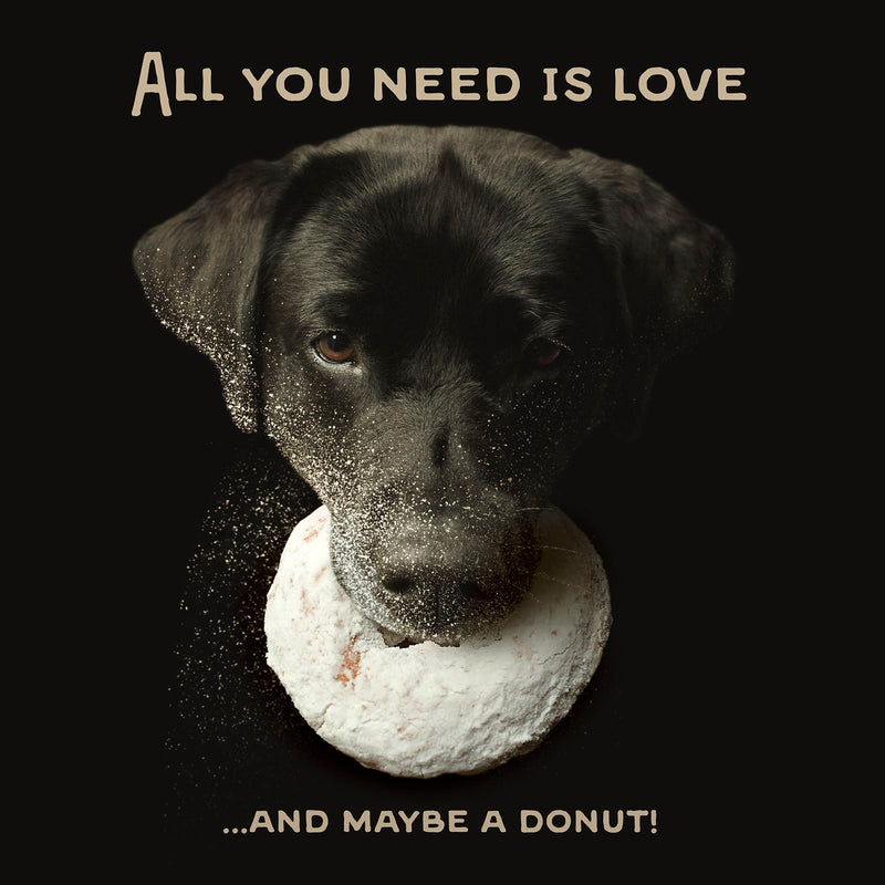 All You Need is Love and a Donut - Dog Lover Art on Canvas - Black Labrador Doughnut Home Decor