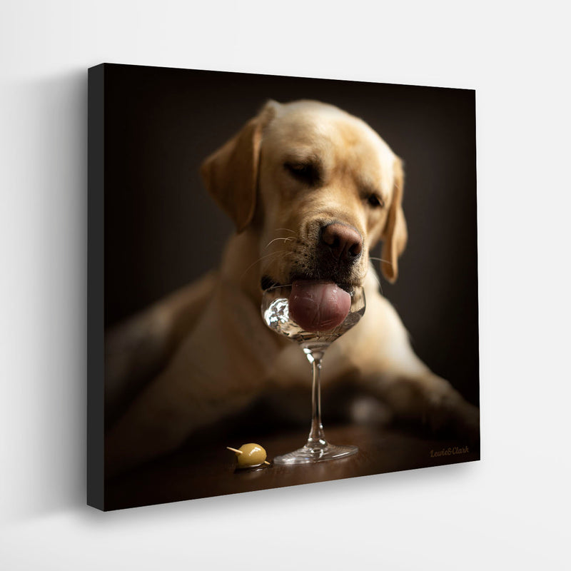 OLIVE Martini Dog Canvas Art Print - Yellow Labrador Bar Wall Art