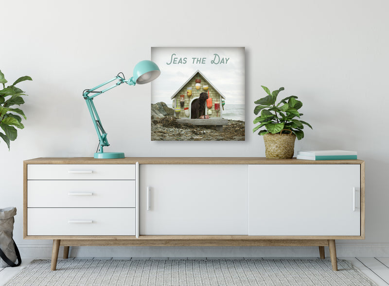 Seas the Day Dog on Beach Art Canvas - Coastal Home Decor Inspiration