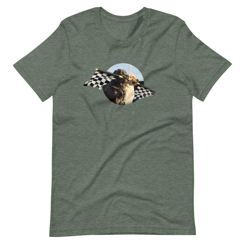 Dogs with Checkered Flag Shirt - Rally Flag Car Racing Tshirt - Gift for Dog Lover - Labrador Retriever Lover Tee