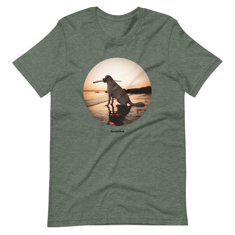 Dog at Beach Sunset T-Shirt - Yellow Labrador Tee - Dog Lover Shirt