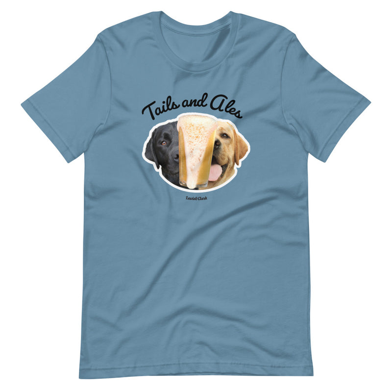 Tails and Ales (Black Text) Labrador Dog T-Shirt - Gift for Dog and Beer Lovers Tee - Funny Dog Shirt