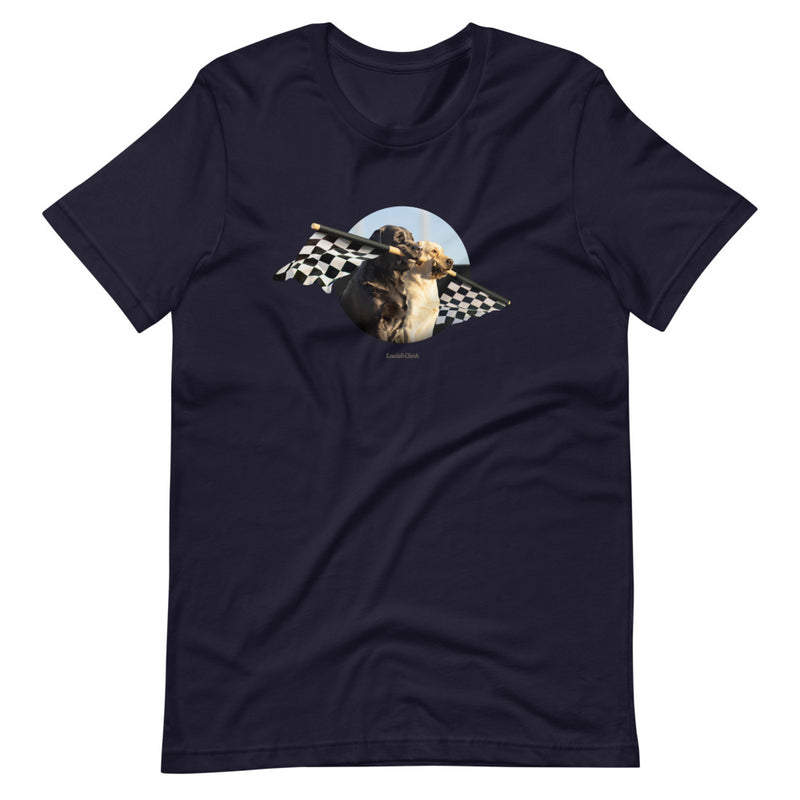 Dogs with Checkered Flag Shirt - Rally Flag Car Racing Tshirt - Gift for Dog Lover - Labrador Retriever Lover Tee