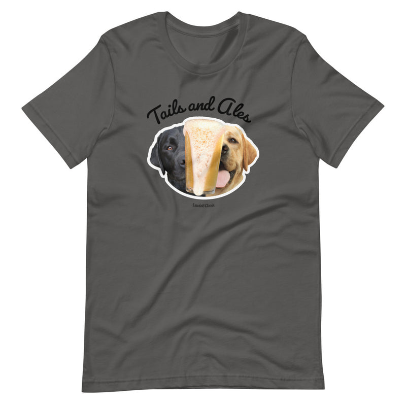 Tails and Ales (Black Text) Labrador Dog T-Shirt - Gift for Dog and Beer Lovers Tee - Funny Dog Shirt