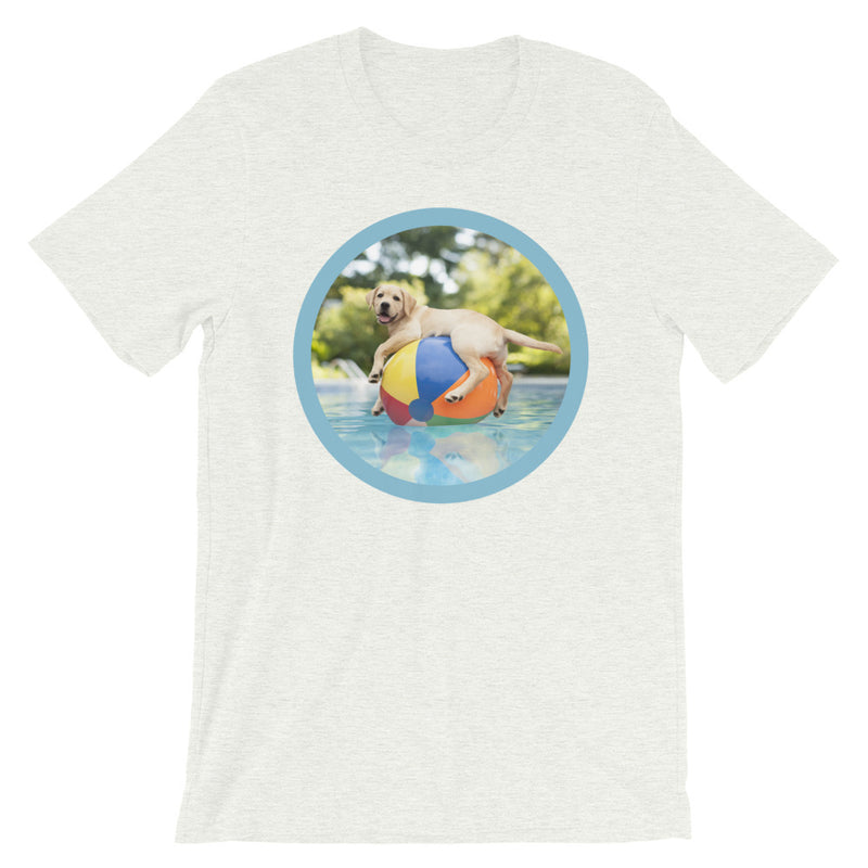 Dog on Beachball in Pool T-shirt - Dog Lover Tee - Yellow Labrador Retriever Shirt