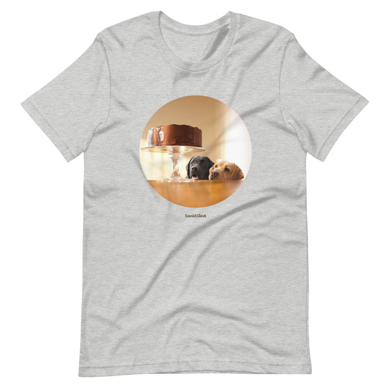 Tempation Labrador T-Shirt - Yellow and Black Lab Dogs with Cake Tee - Dog Lover Shirt