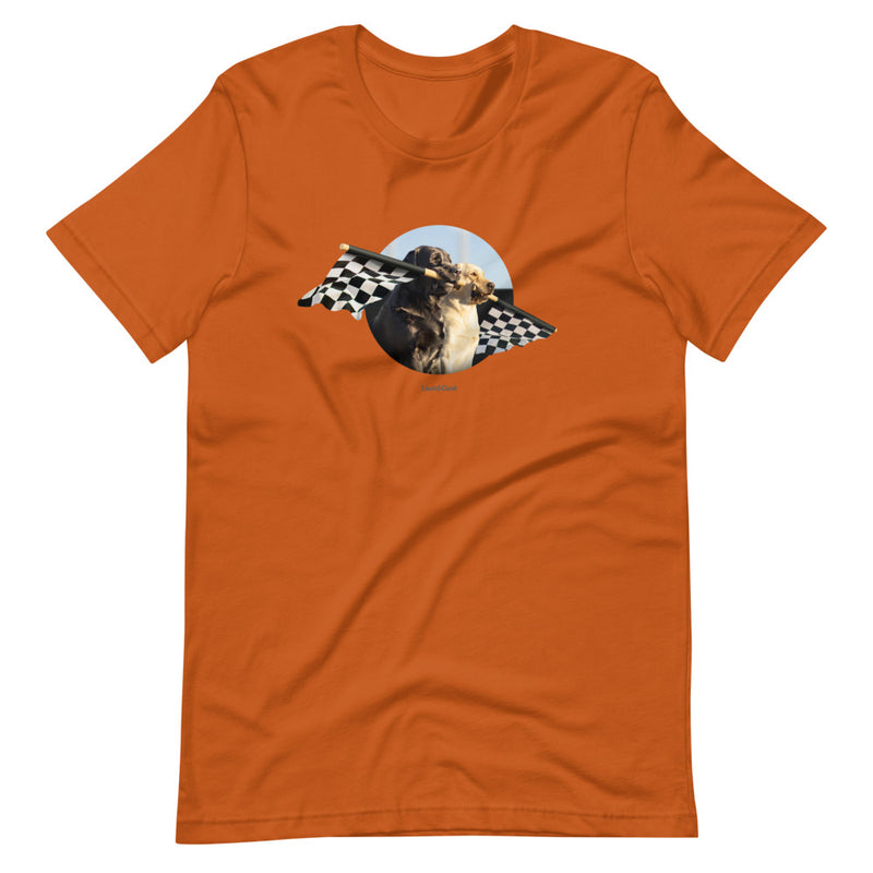 Dogs with Checkered Flag Shirt - Rally Flag Car Racing Tshirt - Gift for Dog Lover - Labrador Retriever Lover Tee