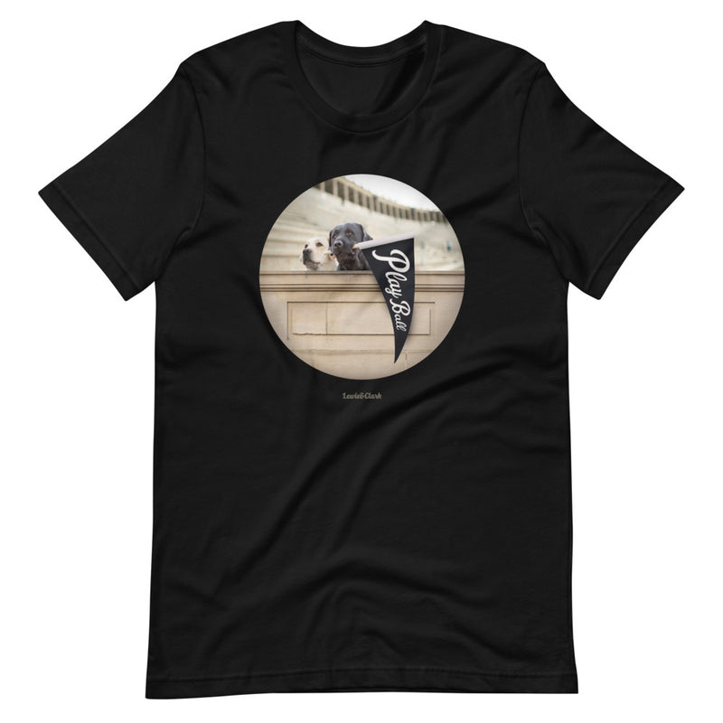 Play Ball Dog Lover T-Shirt - Black and Yellow Labrador Penant Baseball Shirt - Tee for Dog Lovers