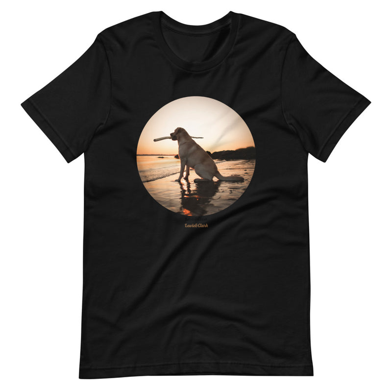 Dog at Beach Sunset T-Shirt - Yellow Labrador Tee - Dog Lover Shirt