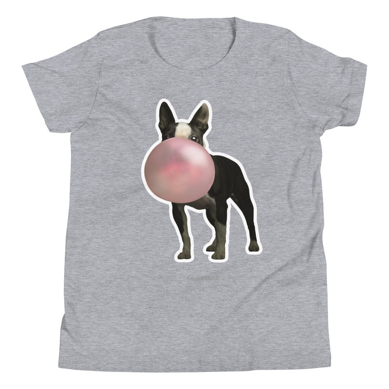 KIDS "Poppie" Boston Terrier Shirt - Dog Blowing Bubble T-Shirt - Gifts for Dog Lovers For Kids - Cute & Funny Dog Tee