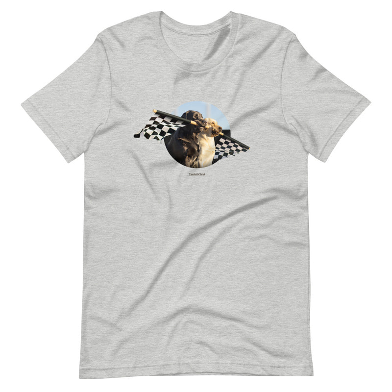 Dogs with Checkered Flag Shirt - Rally Flag Car Racing Tshirt - Gift for Dog Lover - Labrador Retriever Lover Tee