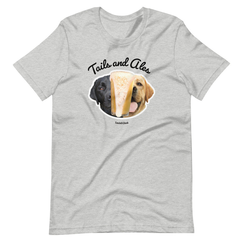 Tails and Ales (Black Text) Labrador Dog T-Shirt - Gift for Dog and Beer Lovers Tee - Funny Dog Shirt