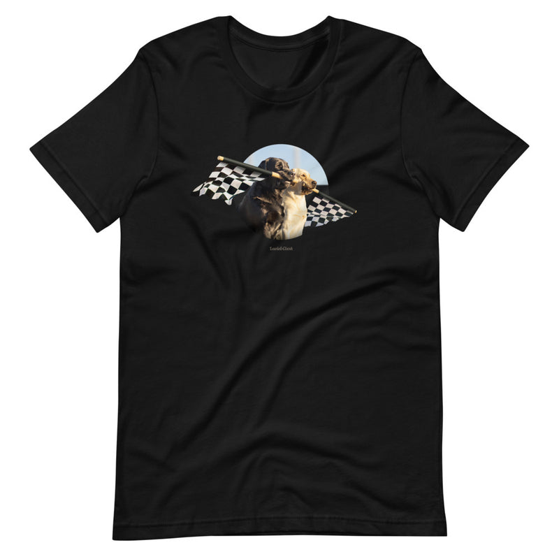 Dogs with Checkered Flag Shirt - Rally Flag Car Racing Tshirt - Gift for Dog Lover - Labrador Retriever Lover Tee