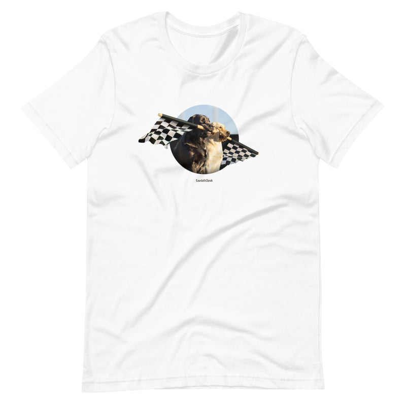 Dogs with Checkered Flag Shirt - Rally Flag Car Racing Tshirt - Gift for Dog Lover - Labrador Retriever Lover Tee