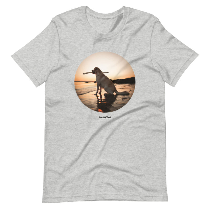 Dog at Beach Sunset T-Shirt - Yellow Labrador Tee - Dog Lover Shirt