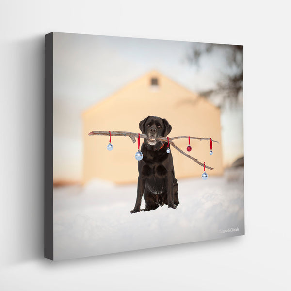 NICK Dog Canvas Art  Print - Black Labrador Holiday Wall Art