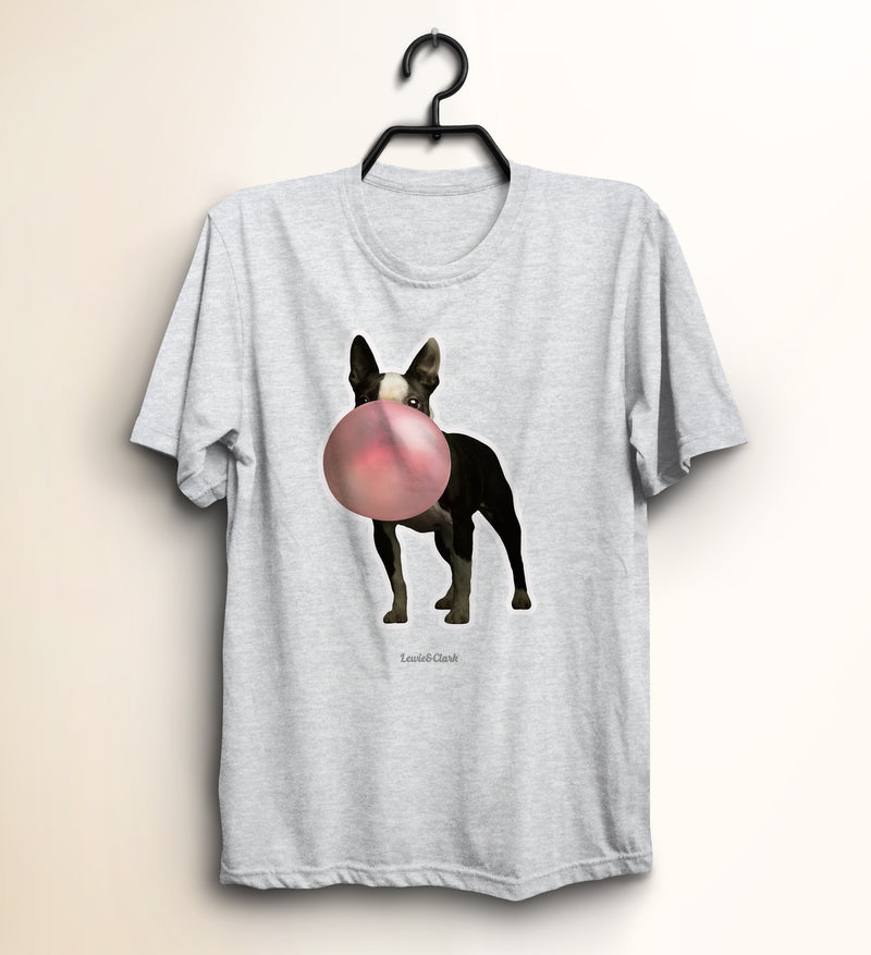 Dog Blowing Pink Bubble Shirt - Boston Terrier Bubble Gum T-shirt  - Bubble Gum Dog Tee - Fun Shirt for Dog Lover  - Graphic Tee
