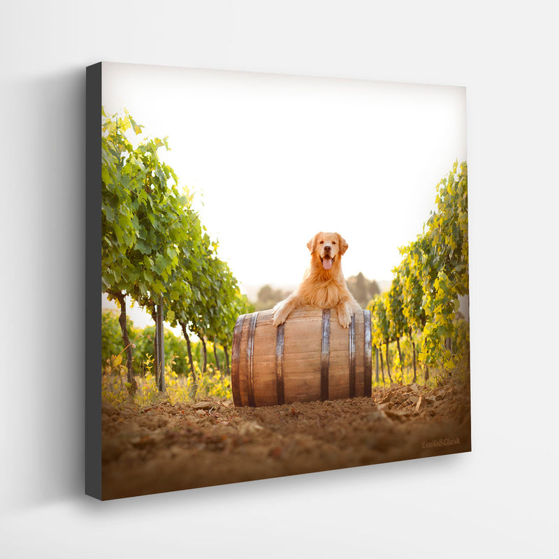 RED Dogs and Wine Canvas Art Print - Golden Retriever Bar Wall Art
