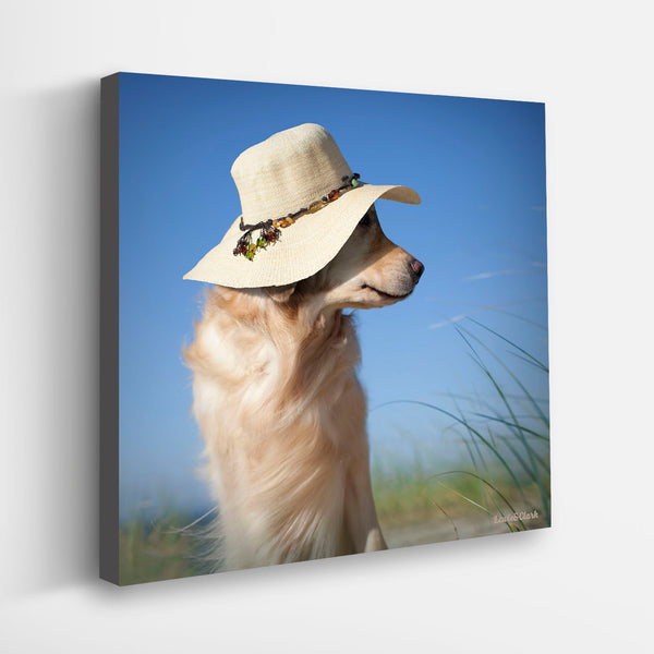 SANDY Beach Dog Canvas Art Print - Golden Retriever Coastal Wall Art