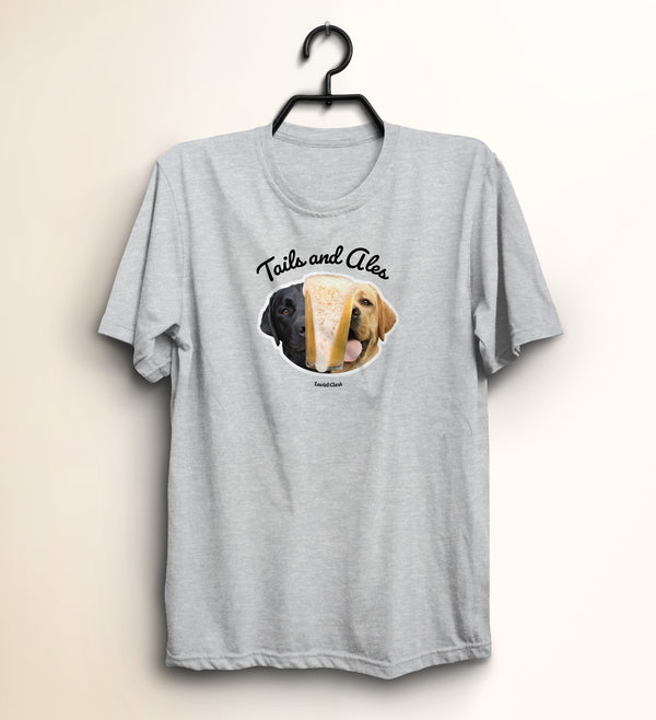 Tails and Ales (Black Text) Labrador Dog T-Shirt - Gift for Dog and Beer Lovers Tee - Funny Dog Shirt