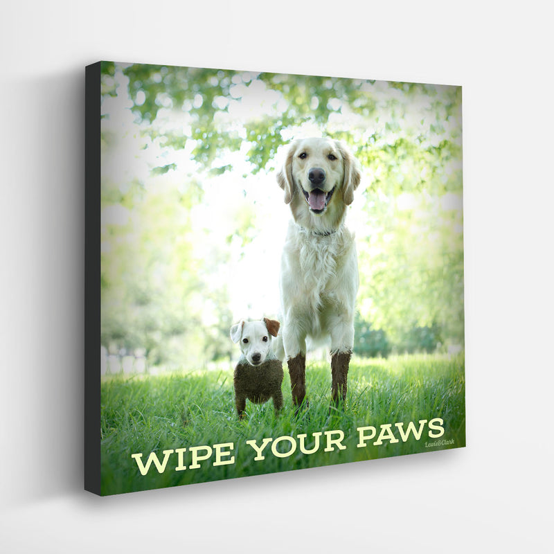 "WIPE YOU PAWS" Canvas featuring Jack Russell Terrier and Golden Retriever. Perfect Wall Decor for Entryway, Mudroom, Gift for Dog Lover