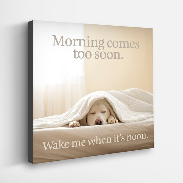 "Wake Me When It's Noon" Canvas - Yellow Dog on Bed Art, Labrador Retriever Canvas - Gift for Dog Lover - Wall Decor for Home, Bedroom.